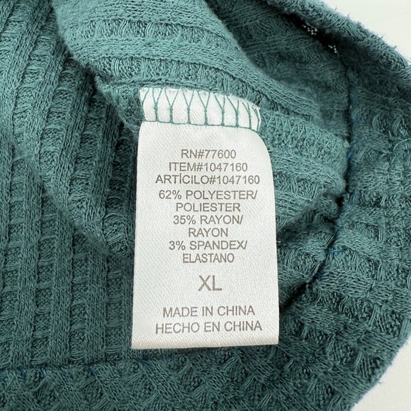 Chaser Top Women XL Green Long Sleeve Waffle Knit Button Cuffs Round Neck - Picture 7 of 11